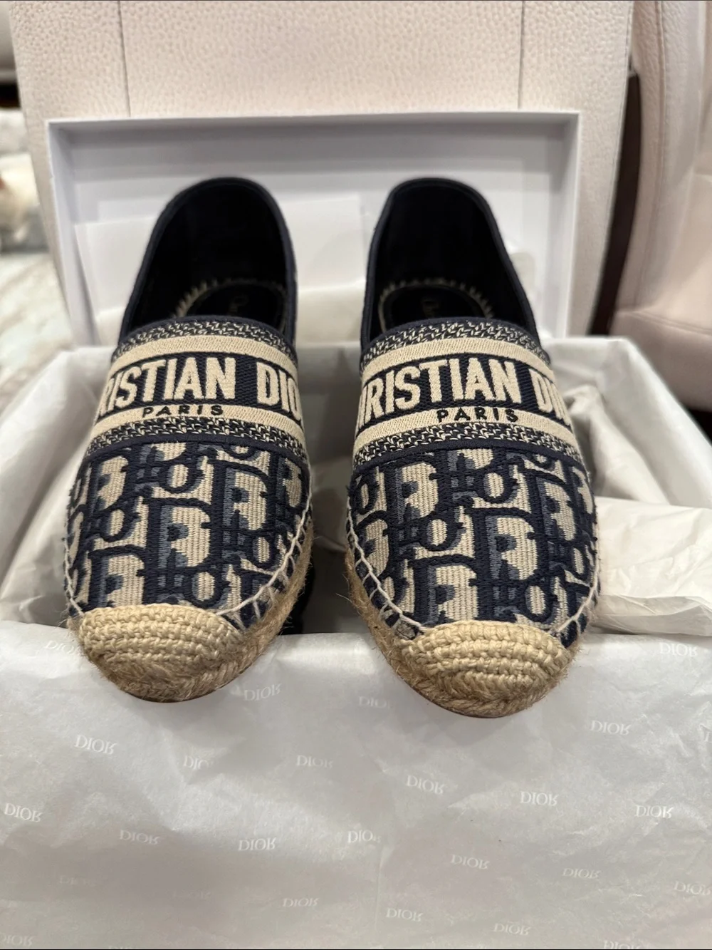 Christian Dior  Granville Deep Blue & Beige Monogram Espadrilles - Picture 4 of 13